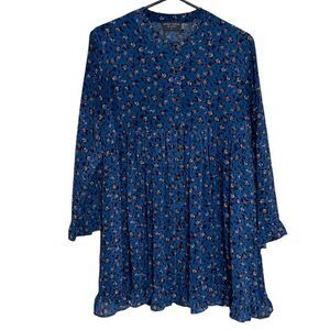 Women’s dress forum blue long sleeve floral button front swing dress western